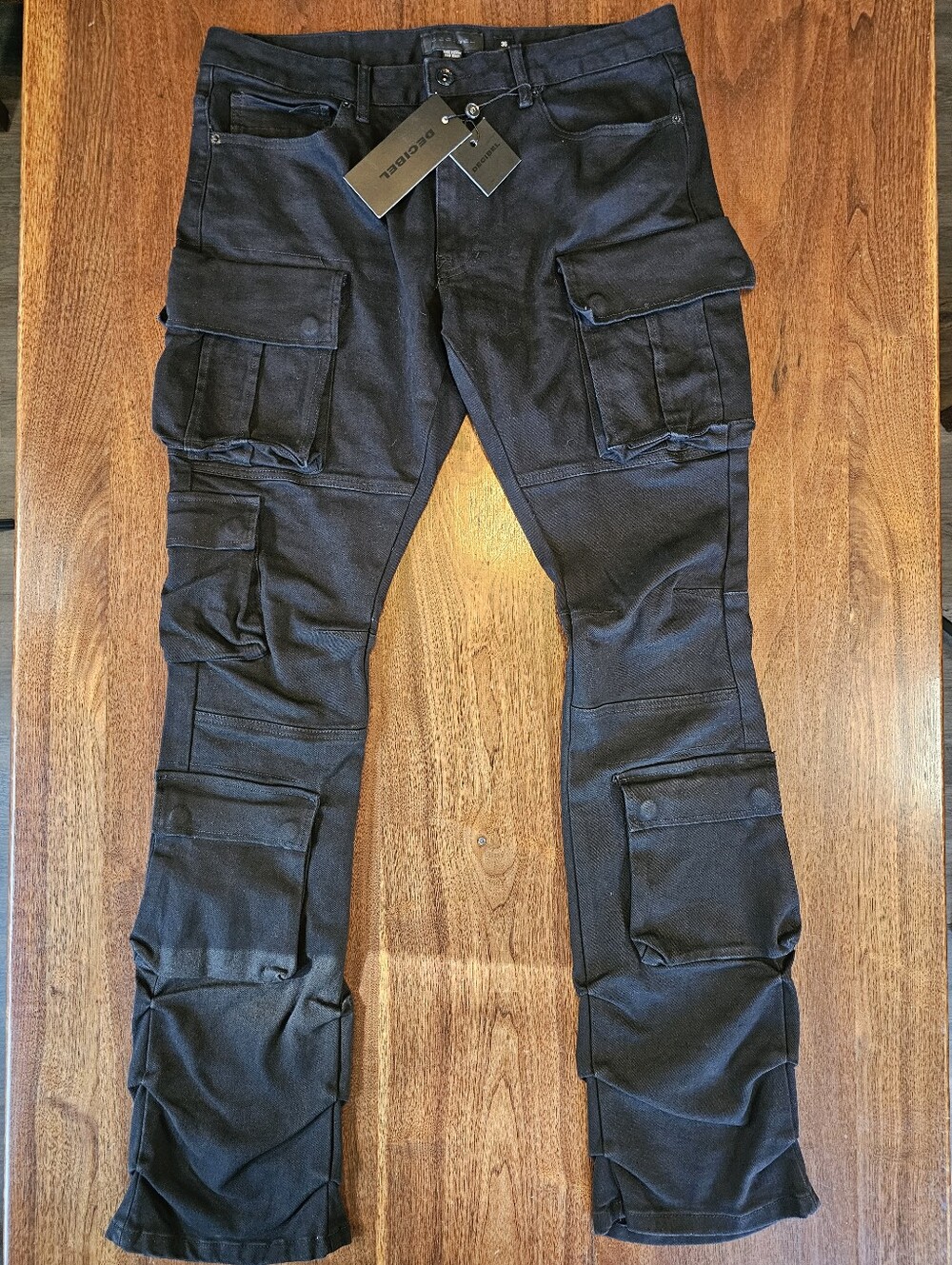 Decibel Cargo Jeans In Jet Black With Side Pockets Size 36 NWT